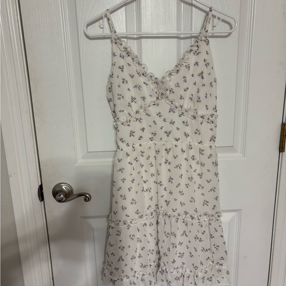 Liberty Love Cream Mini Dress with Purple Floral Print